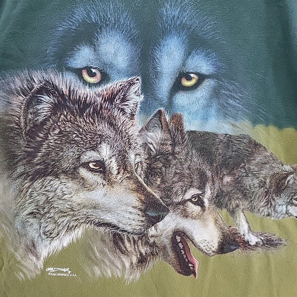 Vintage Polar Graphics T-Shirt Unisex M Arctic Wolves Wolf Green 2-Tone Cotton